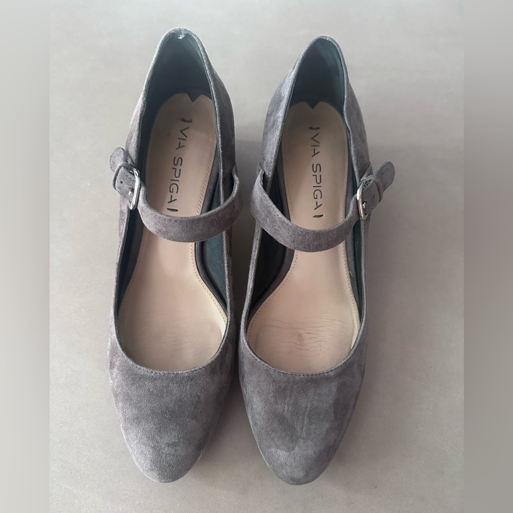 Via Spiga Women's Gray Suede Mary Jane Heels